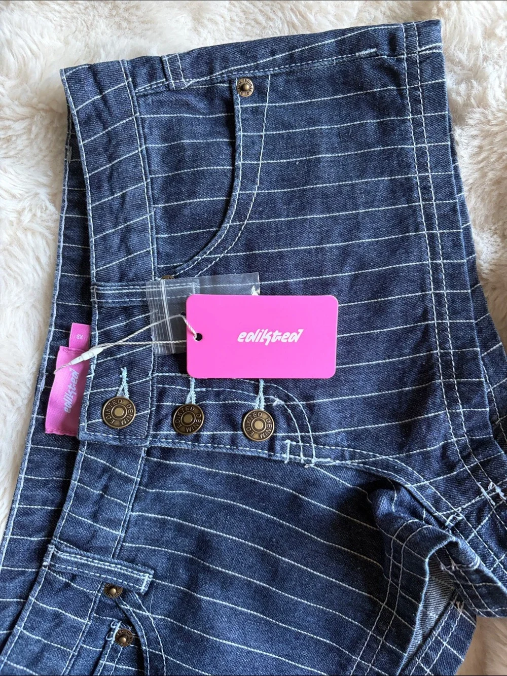 Edikted Dark Blue Pinstripe Denim Short Shorts